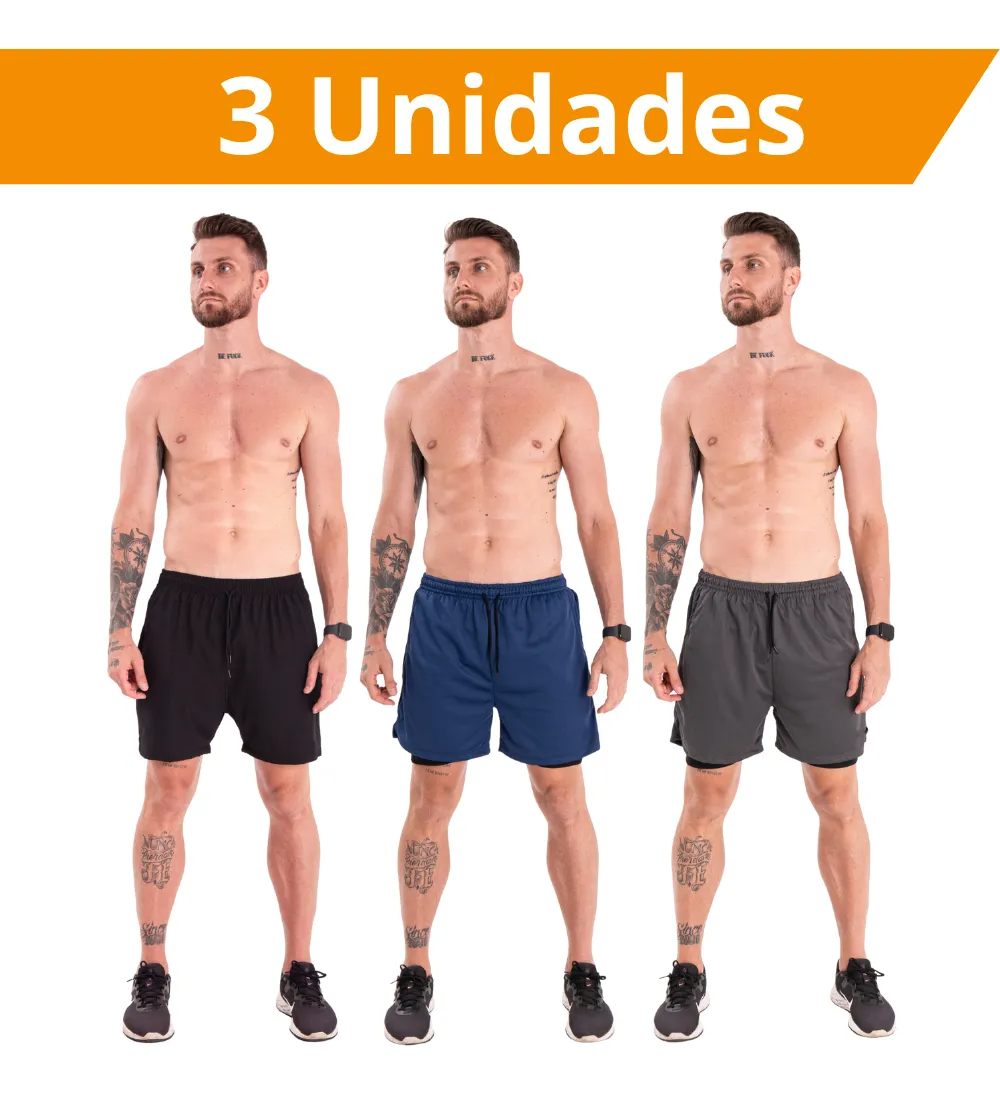 Pack 4 Shorts Deportivos Térmicos Hombre 2 en 1 con Compresión (Paga 2 y Llévate 3)