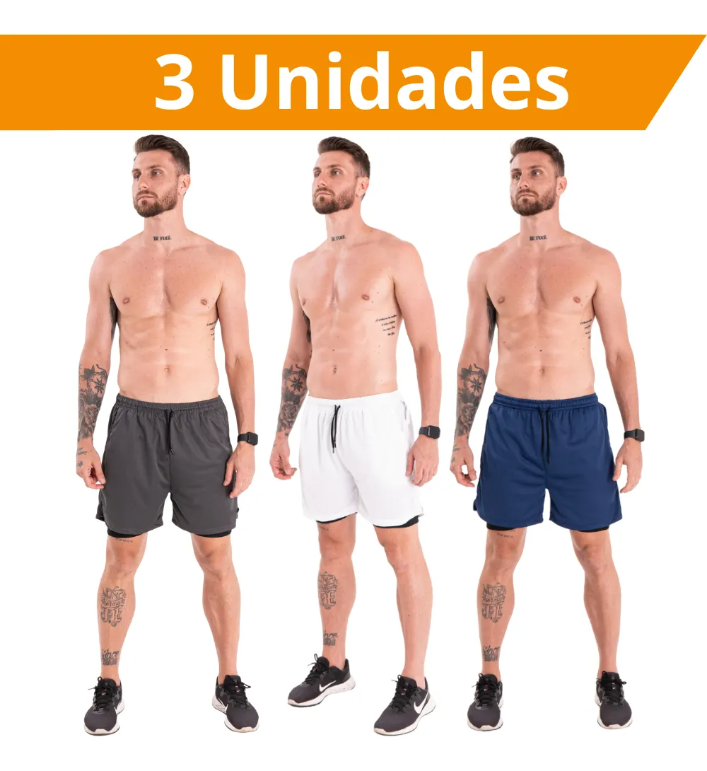 Pack 4 Shorts Deportivos Térmicos Hombre 2 en 1 con Compresión (Paga 2 y Llévate 3)