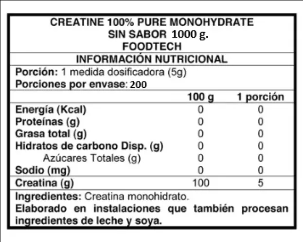 Creatine 100% pure monohydrate 1kg Foodtech sin sabor