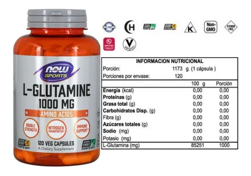 Now L-glutamina 1000 Mg X 120 Capsulas Veg Sabor Sin Sabor